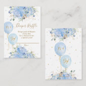 Chic Blue Floral Balloons Baby Boy Diaper Raffle Informatiekaartje (Voorkant / Achterkant)