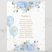 Chic Blue Floral Balloons Baby shower Zitbord (Voorkant)