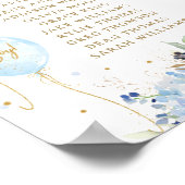 Chic Blue Floral Balloons Baby shower Zitplaatsen Poster (Hoek)