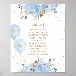 Chic Blue Floral Balloons Baby shower Zitplaatsen Poster