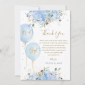 Chic Blue Floral Balloons Gold Boy Baby shower Bedankkaart (Voorkant)