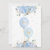 Chic Blue Floral Balloons Gold Boy Baby shower Bedankkaart (Achterkant)