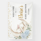 Chic Blue Floral Bunny Rabbit Baby Shower Backdrop Spandoek (Verticaal)