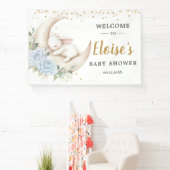 Chic Blue Floral Bunny Rabbit Baby Shower Backdrop Spandoek (Insitu)