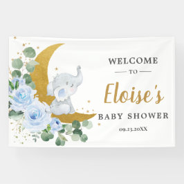 Chic Blue Floral Elephant Baby shower Backdrop Spandoek