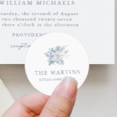 Chic Blue Floral Gepersonaliseerde Naam Trouwen Ronde Sticker