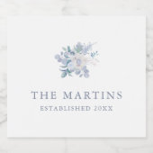 Chic Blue Floral Gepersonaliseerde Naam Trouwen Sparkling Wijnetiket (Enkel label)