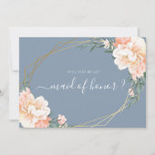 Chic Blue Floral Gold, word je mijn bruidsmeisje Kaart (Voorkant)