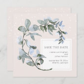 Chic Blue Floral Greenery Wedding Save the Date (Voorkant / Achterkant)