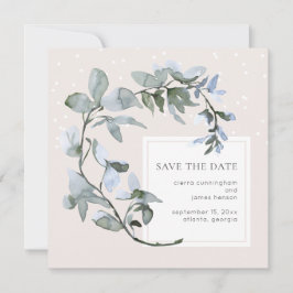 Chic Blue Floral Greenery Wedding Save the Date