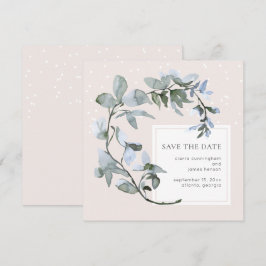 Chic Blue Floral Greenery Wedding Save the Date