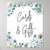Chic Blue Floral Handgeschreven Script-Kaarten en Poster (Voorkant)