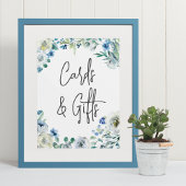 Chic Blue Floral Handgeschreven Script-Kaarten en  Poster