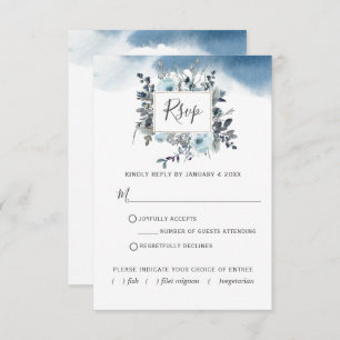 Chic Blue Floral met/uit Waterverf voor maaltijdke RSVP Kaartje