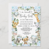Chic Blue Floral Safari Animals Girl Baby shower Kaart (Voorkant)