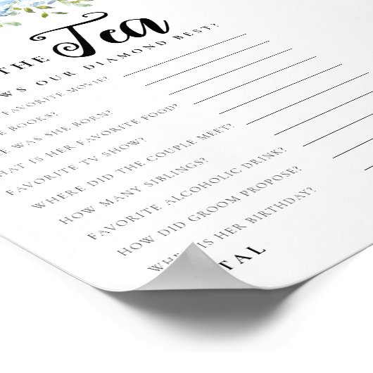 Chic Blue Floral Spoel het spel van het Vrijgezell Poster (Hoek)