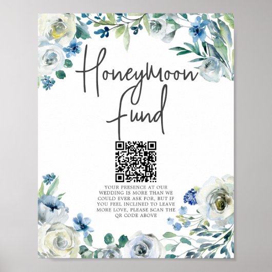 Chic Blue Floral Spring Wedding Honeymoon Fonds Poster (Voorkant)