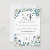 Chic Blue Floral Spring Wedding RSVP Kaartje (Voorkant)