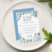 Chic Blue Floral Spring Wedding RSVP Kaartje