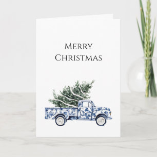 Chic Blue Floral Truck Kerstboom Kaart