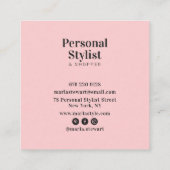 Chic blue floral waterverf elegant roze modern vierkante visitekaartje (Achterkant)