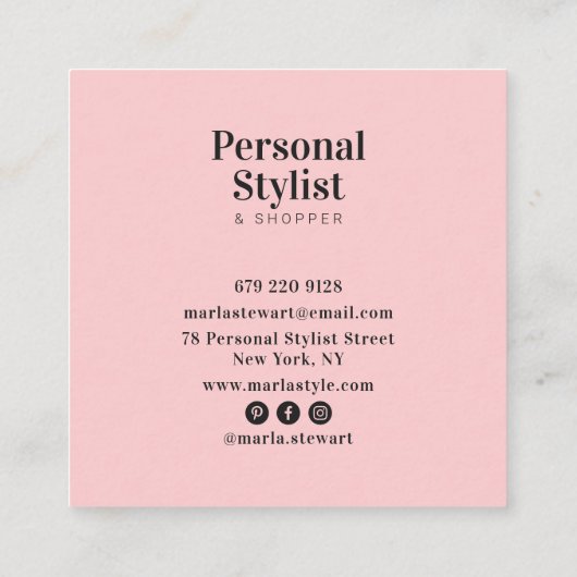 Chic blue floral waterverf elegant roze modern vierkante visitekaartje (Achterkant)