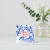 Chic blue floral waterverf elegant roze modern vierkante visitekaartje (Staand voorkant)