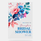 Chic Blue Floral Waterverf Vrijgezellenfeest Welko Acryl Bord (Voorkant)