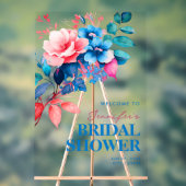 Chic Blue Floral Waterverf Vrijgezellenfeest Welko Acryl Bord (Neutraal)