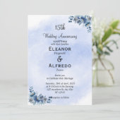 Chic Blue Floral Wedding Jubileum Uitnodigingen (Staand voorkant)