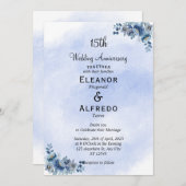 Chic Blue Floral Wedding Jubileum Uitnodigingen (Voorkant / Achterkant)
