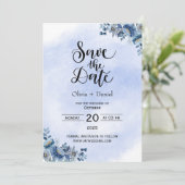 Chic Blue Floral Wedding Save the Date Kaart (Staand voorkant)