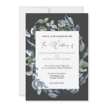 Chic Blue Floral Wreath Wedding Invitation