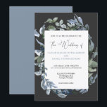 Chic Blue Floral Wreath Wedding Invitation Kaart<br><div class="desc">Deze trouwuitnodiging is klassiek elegant. Dit ontwerp bevat handbeschilderde zachte bloemen,  prachtige kalligrafie en klassieke typografie.</div>