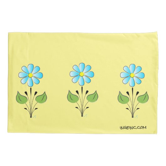 Chic Blue Flower Pattern Lila Yellow Cute Kussensloop (Achterkant)