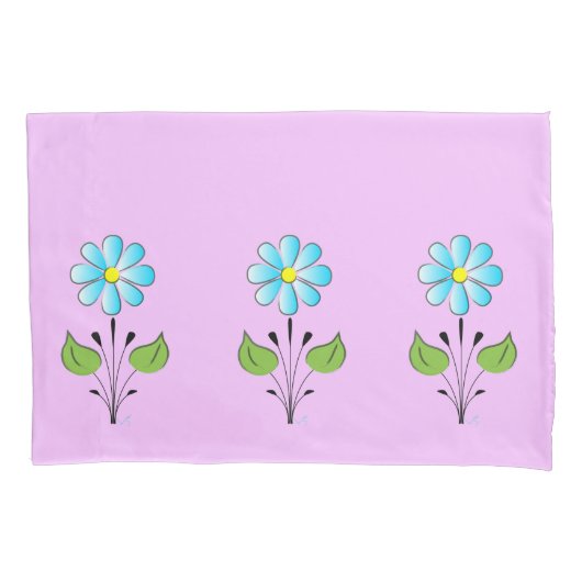 Chic Blue Flower Pattern Lila Yellow Cute Kussensloop (Voorkant)
