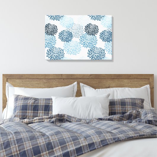 Chic Blue Flowers Canvas Afdruk (Insitu (Slaapkamer))