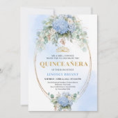 Chic Blue Flowers Greenery Quinceañera Invitation Kaart (Voorkant)
