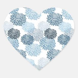 Chic Blue Flowers Hart Sticker
