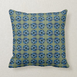 Chic Blue Flowers Patroon met Olive Green Kussen