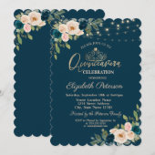Chic Blue Flowers String Lights Quinceañera Kaart (Voorkant / Achterkant)