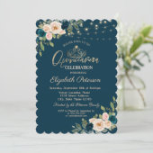 Chic Blue Flowers String Lights Quinceañera Kaart (Staand voorkant)