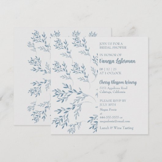 Chic Blue Foliage Bridal Shower Kaart (Voorkant / Achterkant)