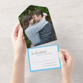 Chic Blue foto Moderne bruiloft All In One Uitnodiging