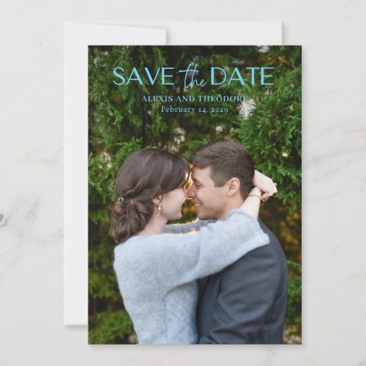 Chic Blue foto Moderne bruiloft Save The Date (Voorkant)
