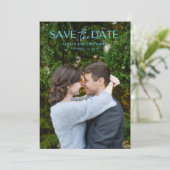 Chic Blue foto Moderne bruiloft Save The Date (Staand voorkant)