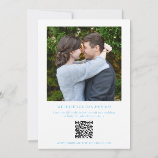 Chic Blue foto Moderne bruiloft Save The Date (Achterkant)