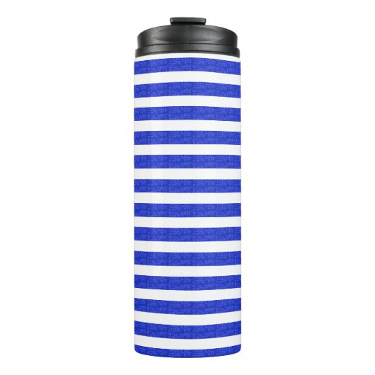 Chic Blue Geometric Stripes Thermosbeker (Voorkant)
