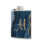 Chic Blue Glitter Agate Monogram Naam Heupfles (Links)