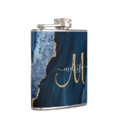 Chic Blue Glitter Agate Monogram Naam Heupfles (Rechts)